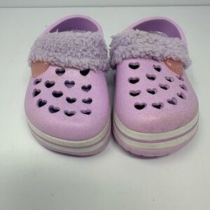 Koala Baby Lilac Heart Glitter Clogs Faux Fur Lined Sz 5 Toddler Girl Slip On U5